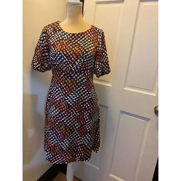 Cottagecore Maeve Floral Print Dress Blue Orange Yellow Puff Sleeve Twee Size 6 - Picture 2 of 11